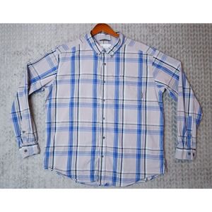 Columbia Men's XL Plaid‎ Long Sleeve Button-Down Shirt Grey Blue White